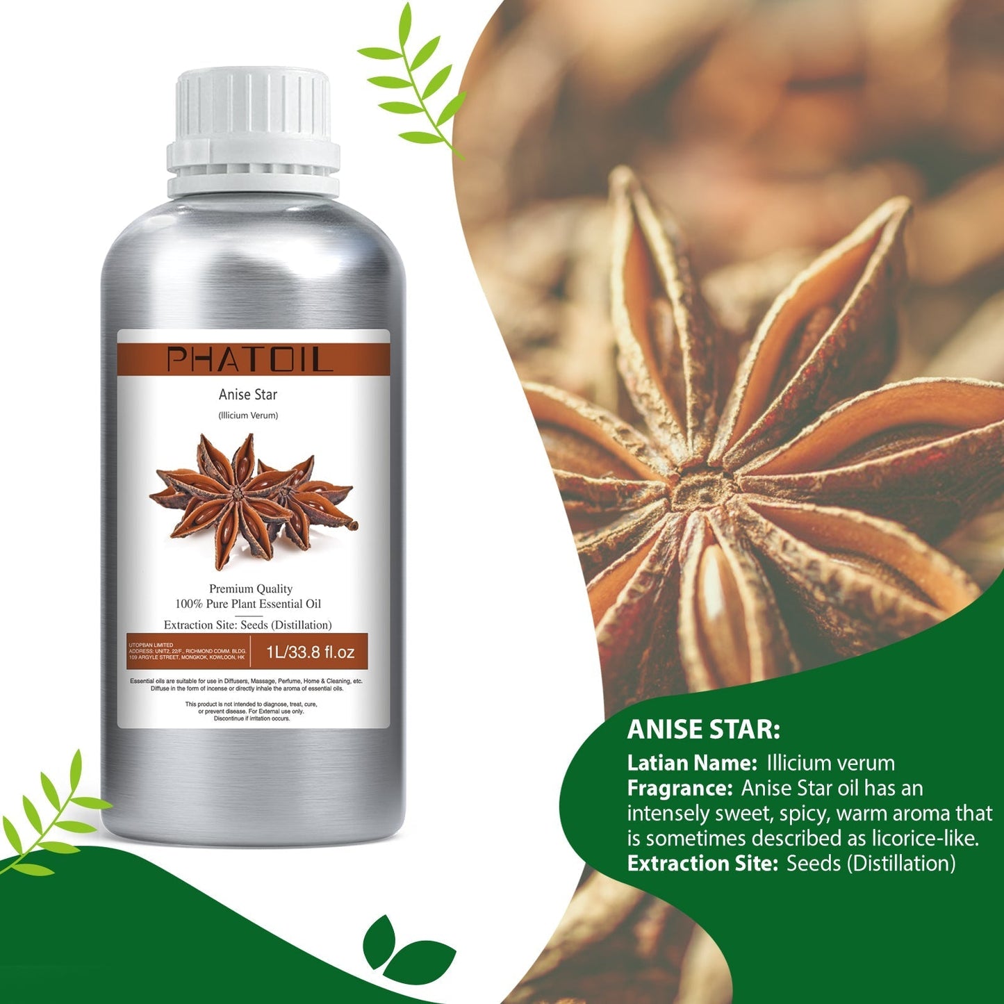 Phatoil 1000ml Pure Plant Essential Oil Fragrance With Droppers