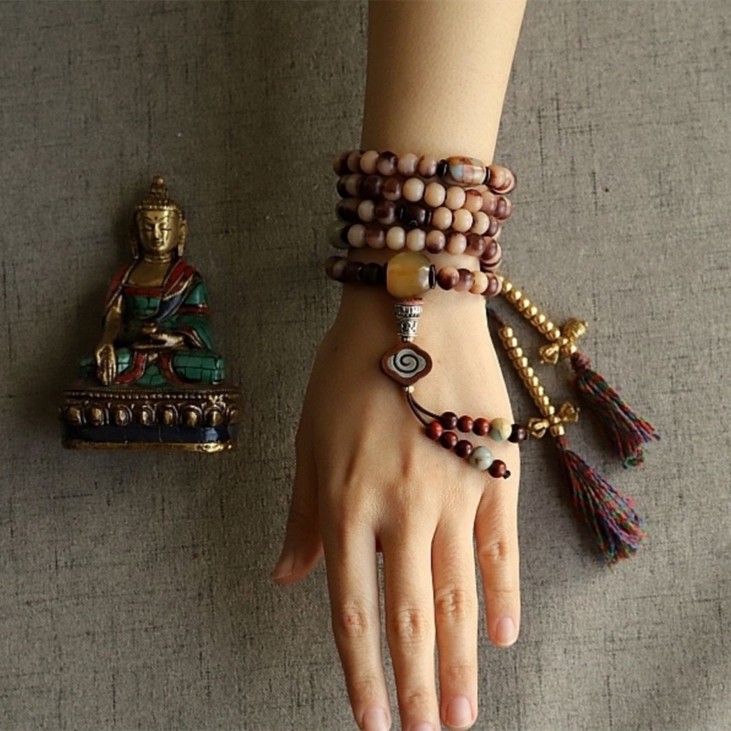 Tibetan Camel Bone 108 Mala Beads Bracelet / Necklace