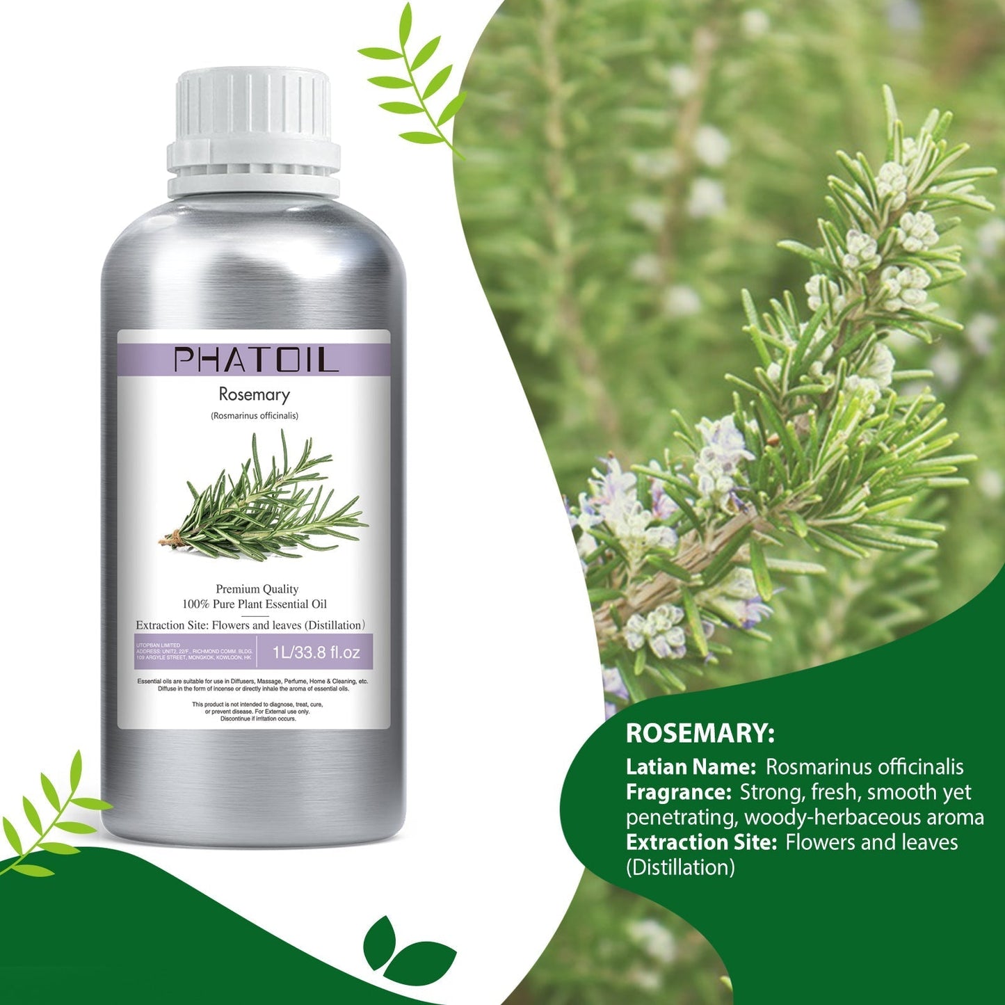 Phatoil 1000ml Pure Plant Essential Oil Fragrance With Droppers
