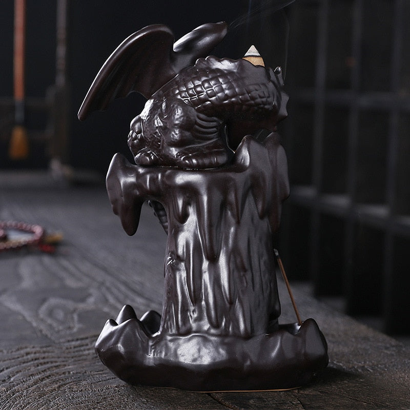 Dragon Waterfall Backflow Incense Burner Holder With LED Light Zen Crystal Ball