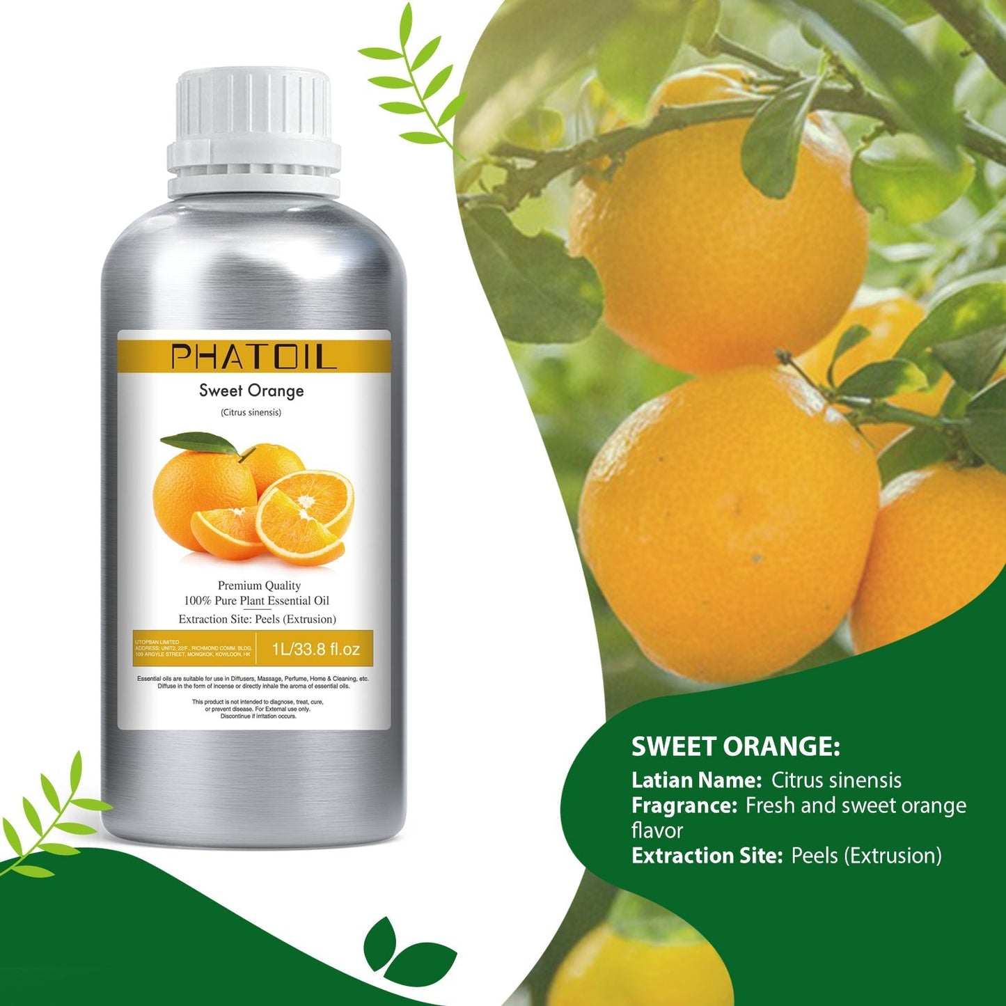 Phatoil 1000ml Pure Plant Essential Oil Fragrance With Droppers