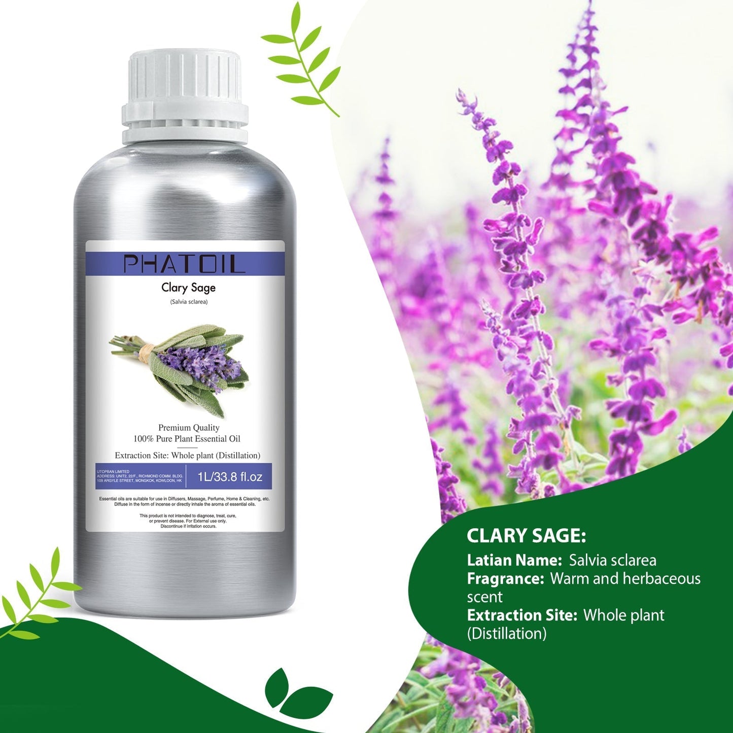 Phatoil 1000ml Pure Plant Essential Oil Fragrance With Droppers
