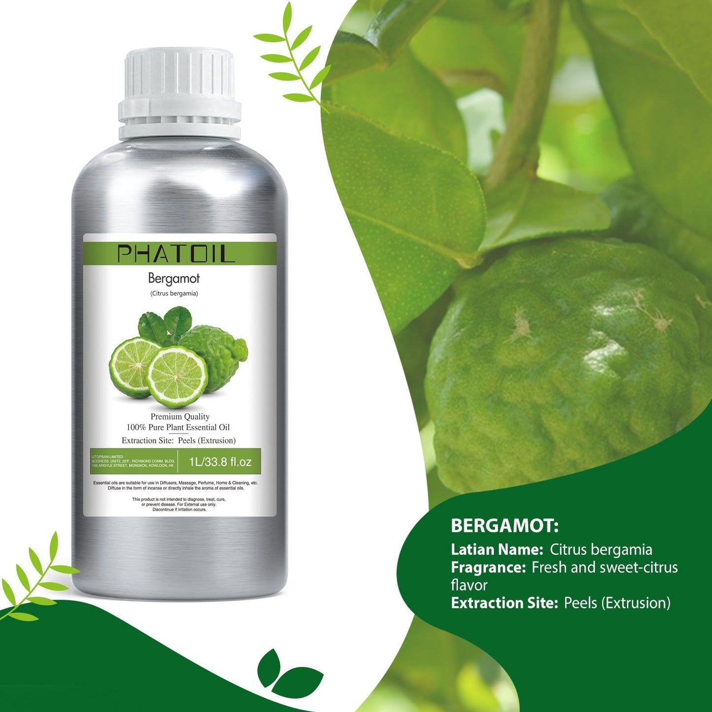Phatoil 1000ml Pure Plant Essential Oil Fragrance With Droppers