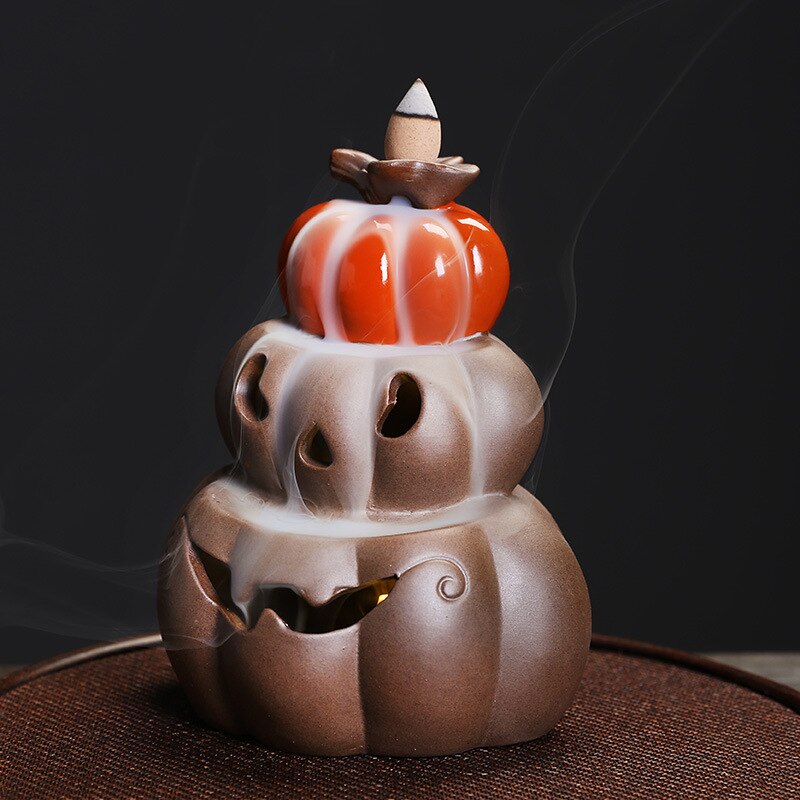 LED Lamp Pumpkin Halloween Waterfall Backflow Incense Burner