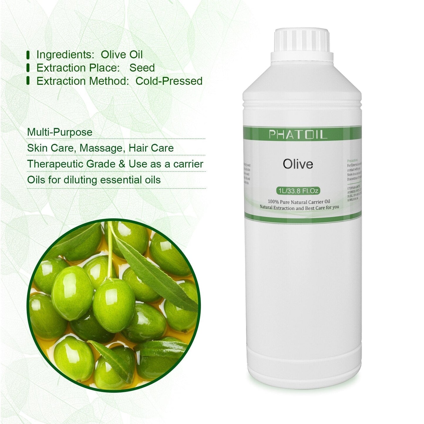 Phatoil 1000ml Carrier Oil For Dilute With Essential Oils With Two Droppers