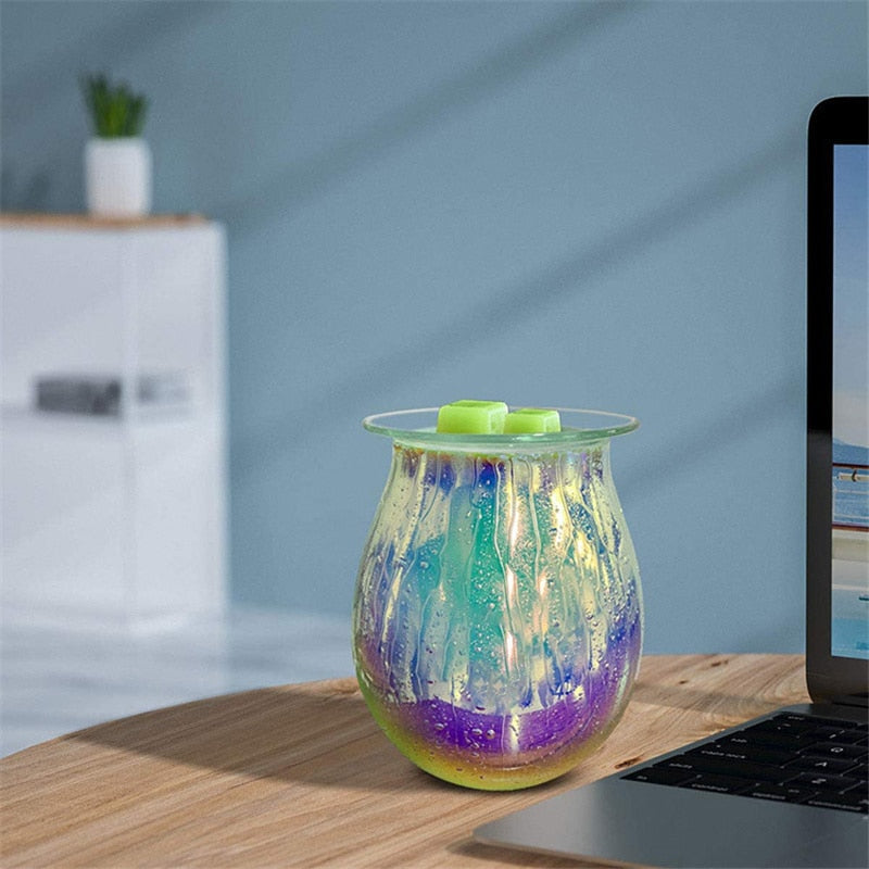 Rainbow Art Glass Electric Plug In Wax Warmer Essential Oil Burner Night Light Lamp