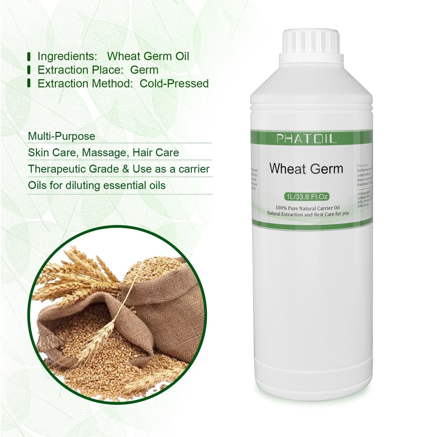 Phatoil 1000ml Carrier Oil For Dilute With Essential Oils With Two Droppers