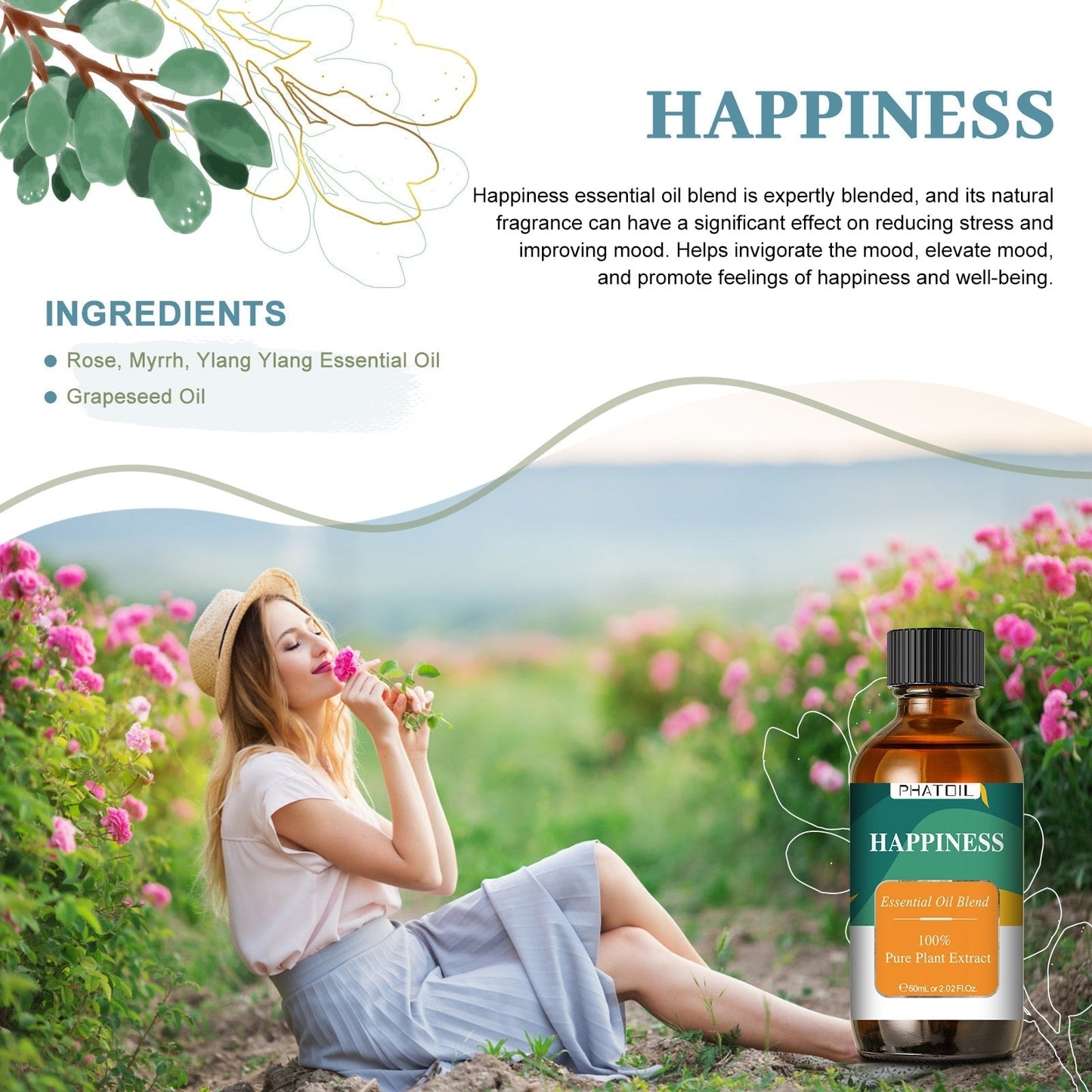 Phatoil 60ml Compound Essential Oil Pure Plant Extract With Dropper