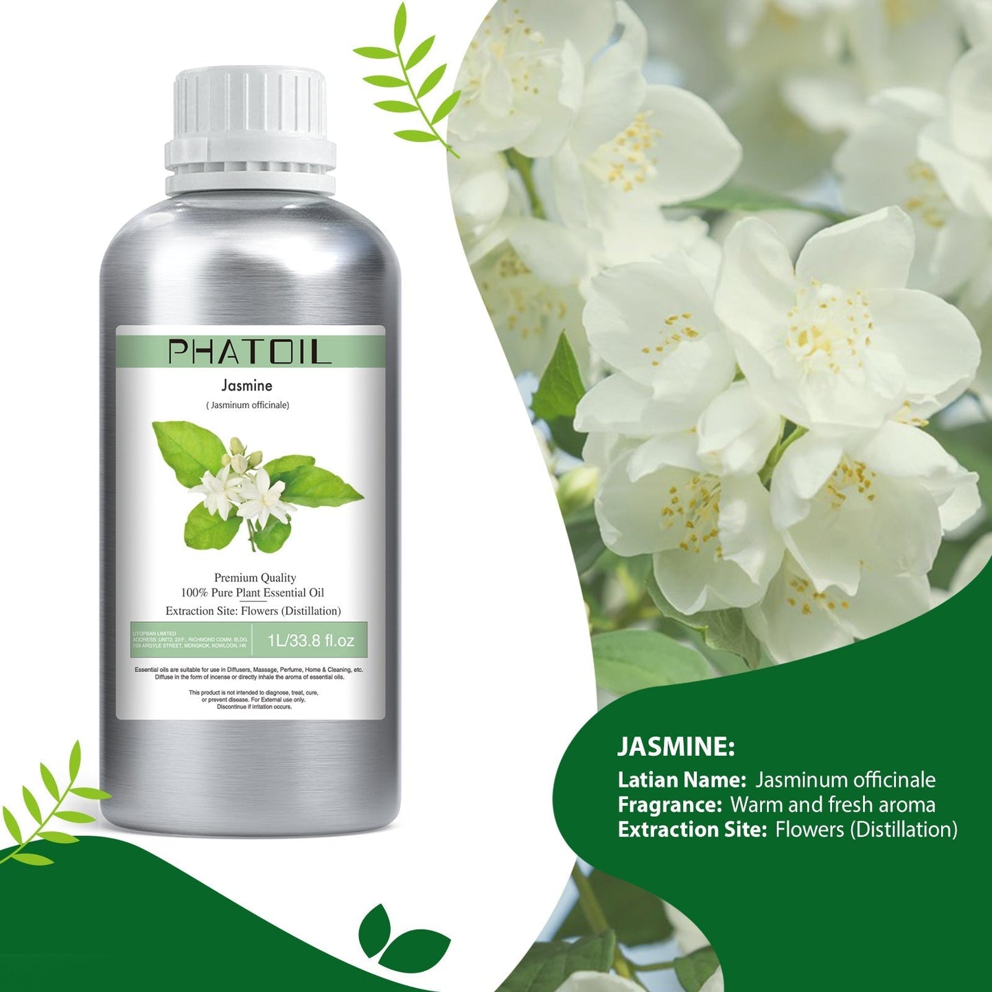 Phatoil 1000ml Pure Plant Essential Oil Fragrance With Droppers