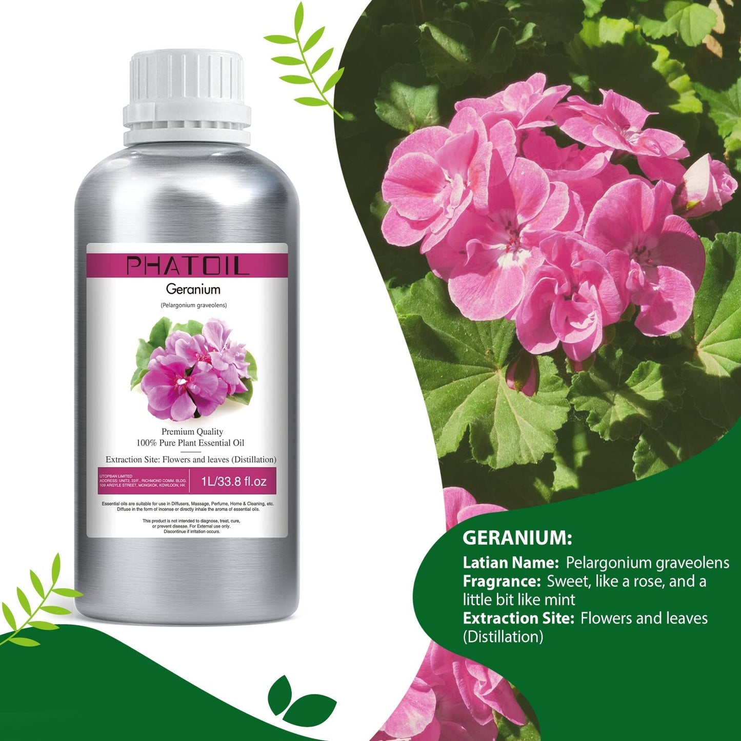 Phatoil 1000ml Pure Plant Essential Oil Fragrance With Droppers