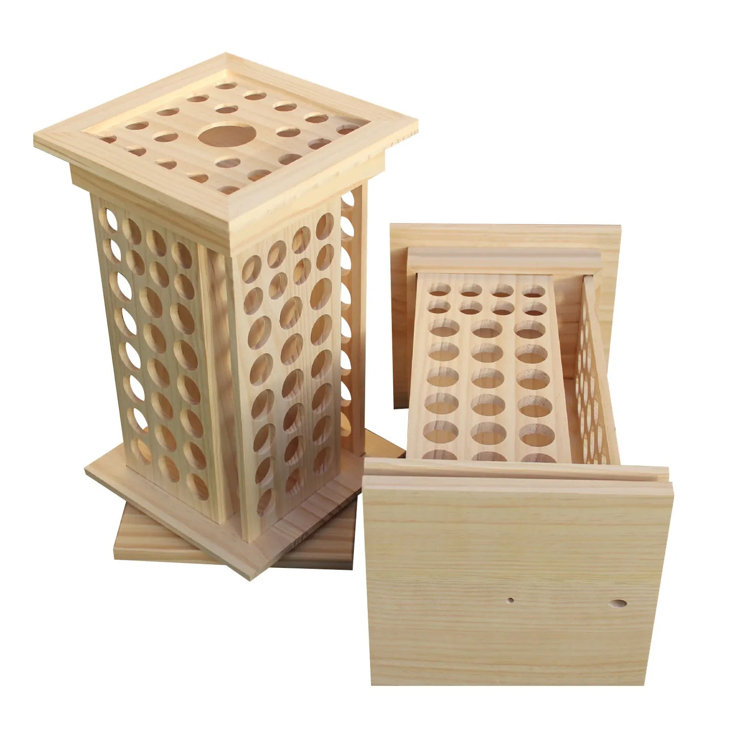 125 Hole Rotatable Essential Oil Bottle Holder Wooden Display Stand Storage