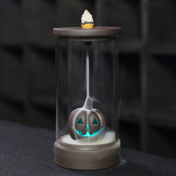 Halloween Pumpkin Color Changing Windproof Backflow Incense Burner With LED Light