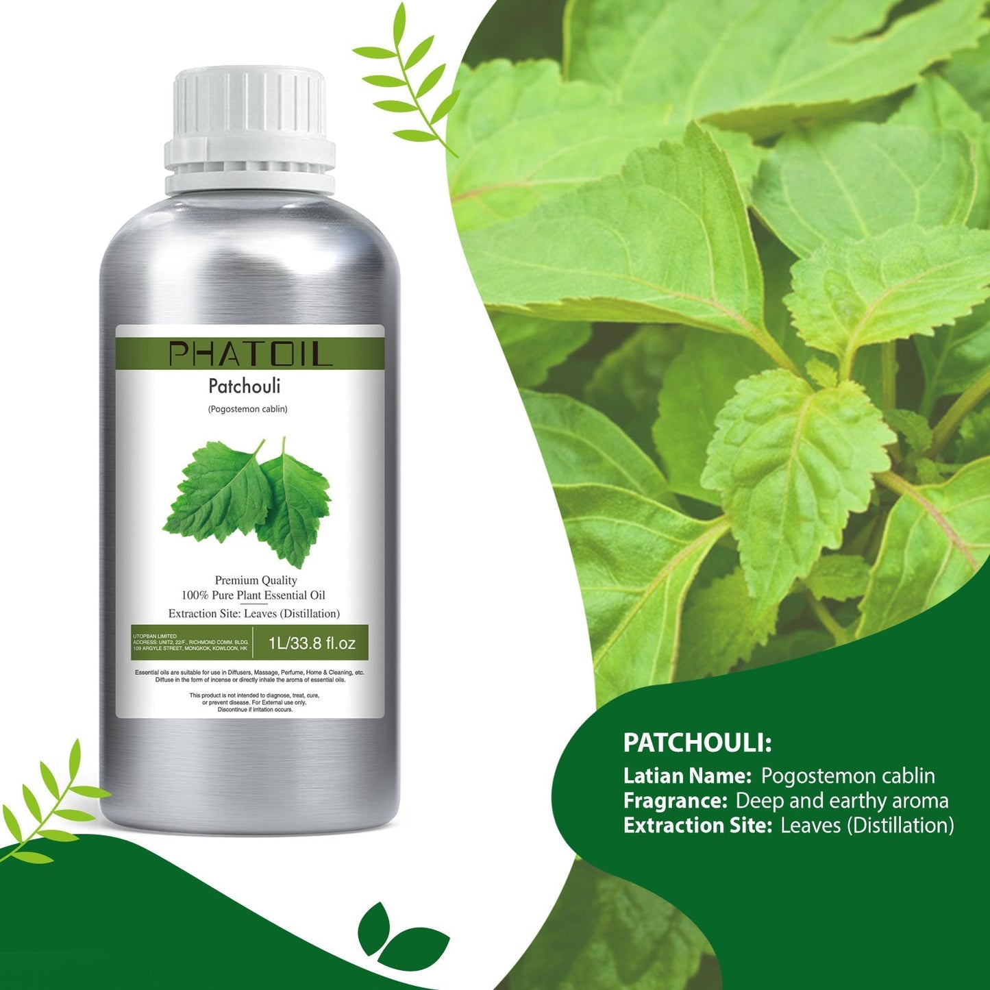 Phatoil 1000ml Pure Plant Essential Oil Fragrance With Droppers