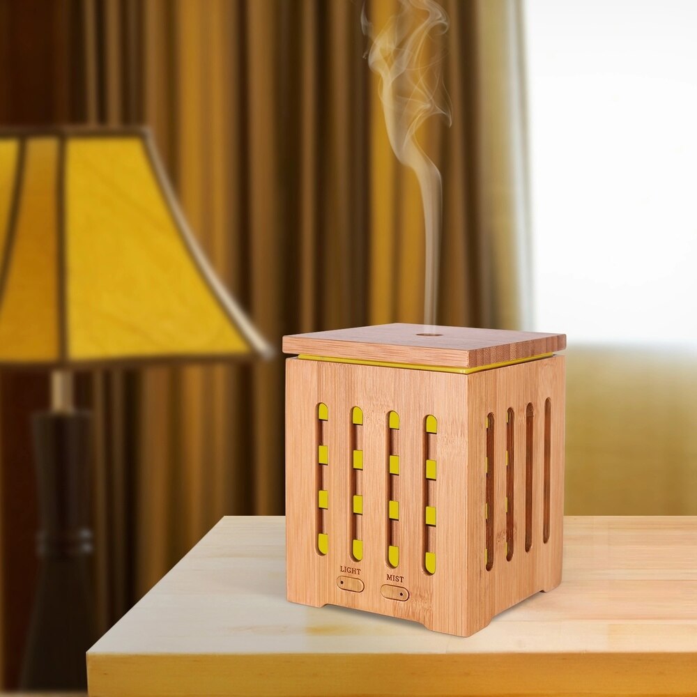 200ml Cubic Ultrasonic Bamboo Humidifier Nebulizer with 7 Color LED Lights