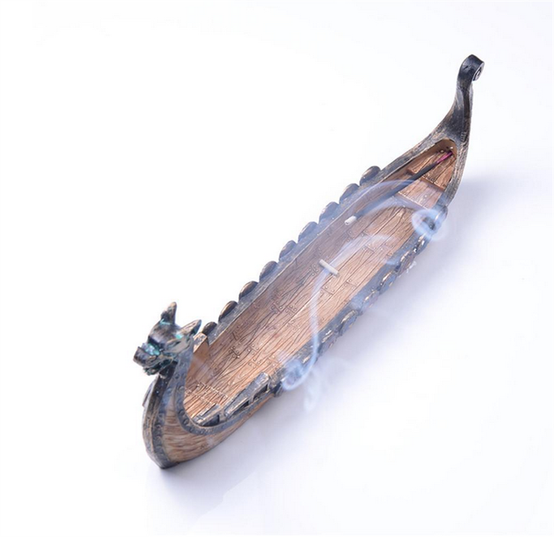 Retro Carving Viking Dragon Boat Incense Stick Holder