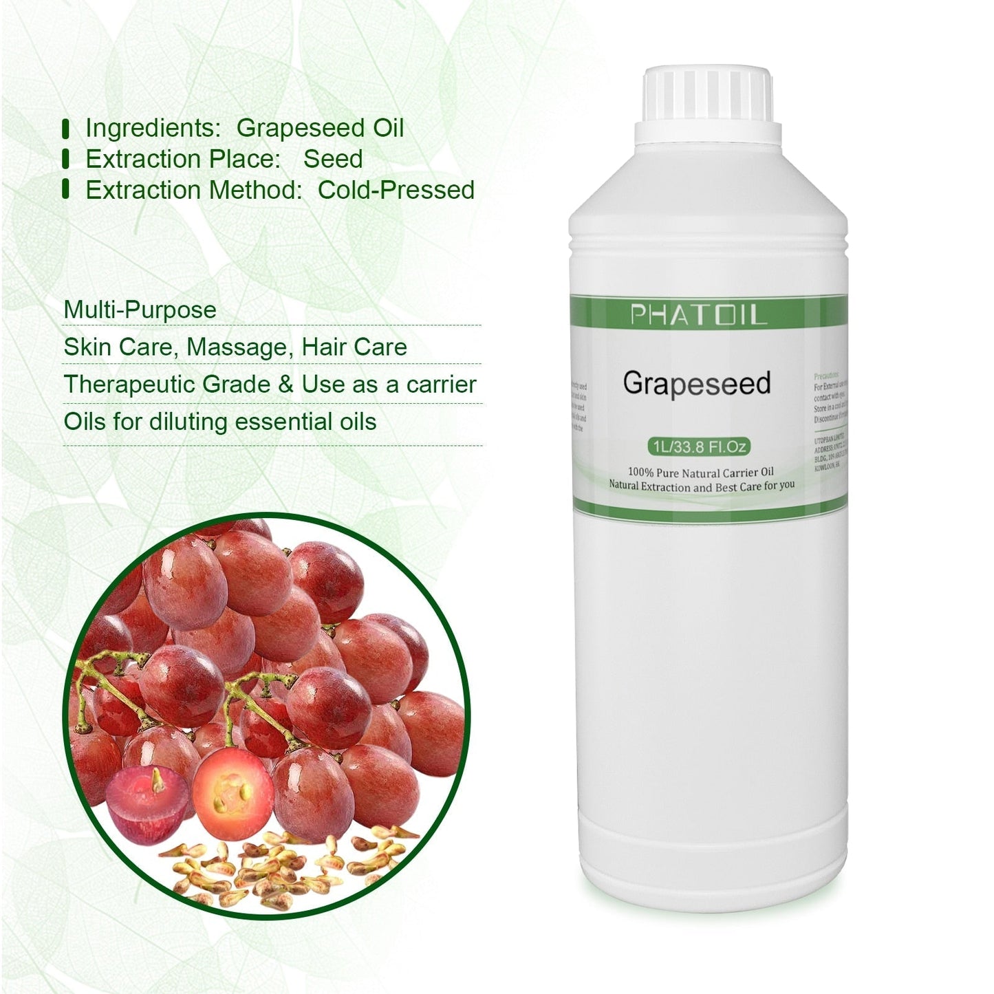 Phatoil 1000ml Carrier Oil For Dilute With Essential Oils With Two Droppers
