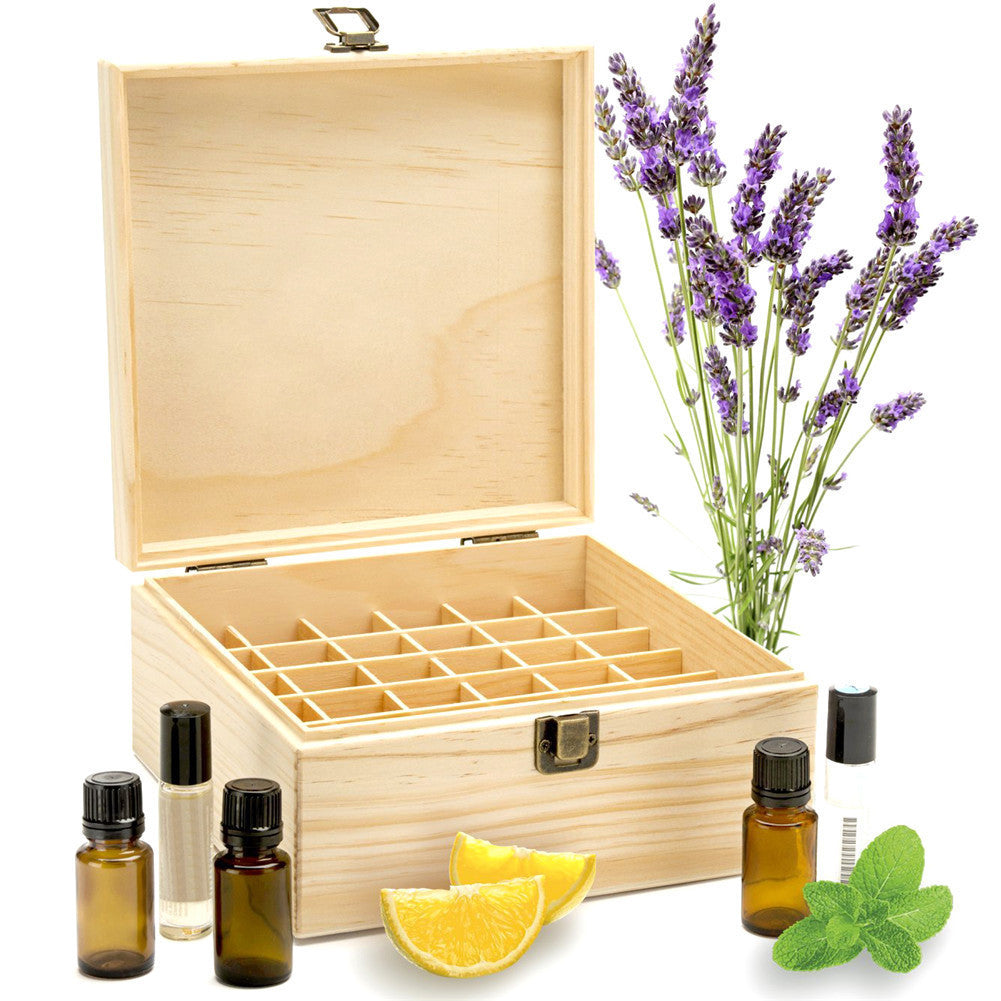 25 Slots Wooden Essential Oil Bottles Container Storage Box